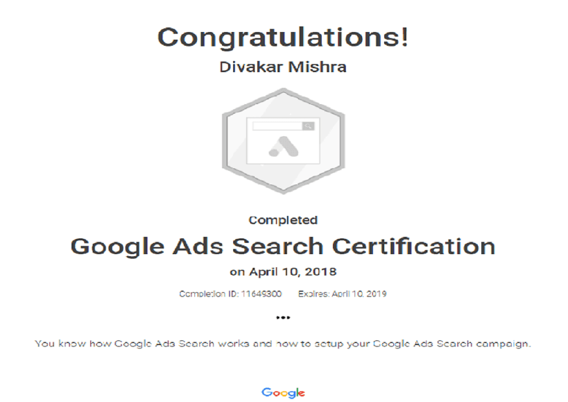 Google Ads Search Certification Divakar Mishra